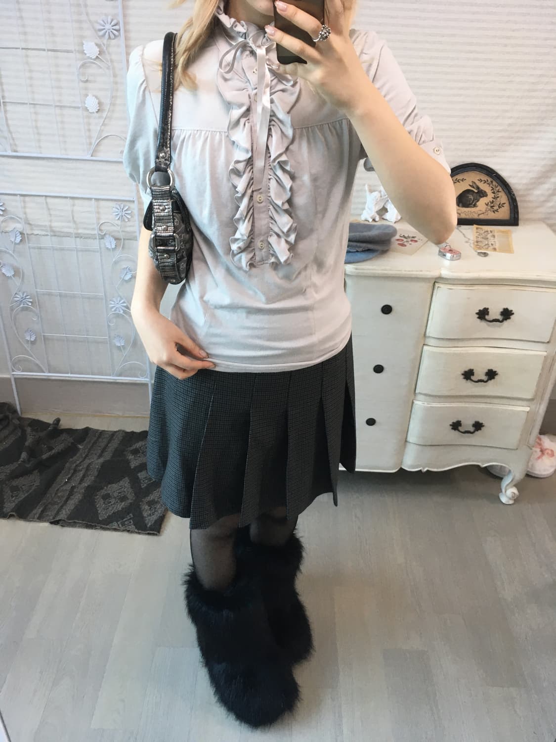 jpn vintage sora grey ruffle blouse 상품이미지5