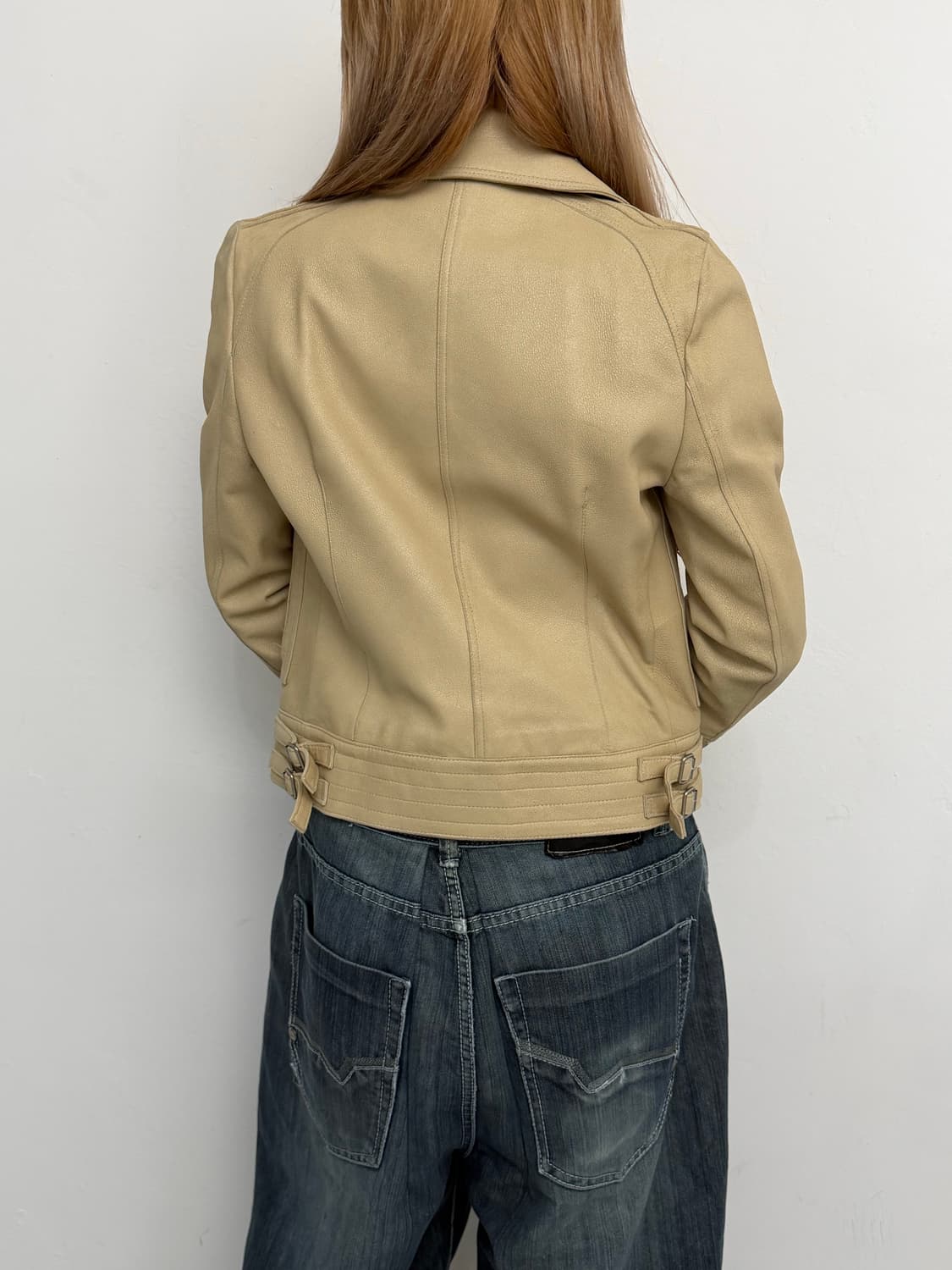 Comme Ca Du Mode 베이지 바이크 가죽 자켓 상품이미지3