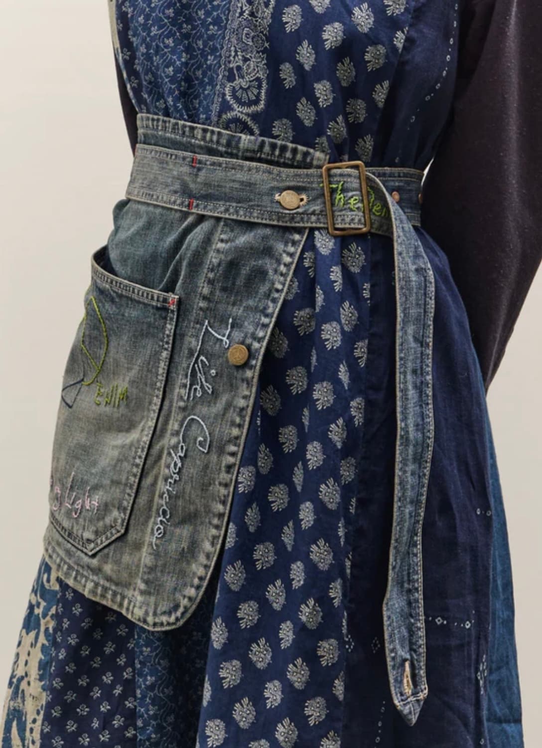 캐피탈 12온즈 데님 커버올 랩 에이프런 자수 프로세싱 앞치마 벨트 상품이미지4