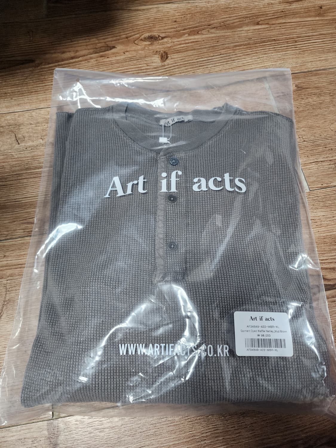 [XL][새상품] 아트이프액츠 가먼트 다이드 와플 헨리넥 머드 브라운 상품이미지4