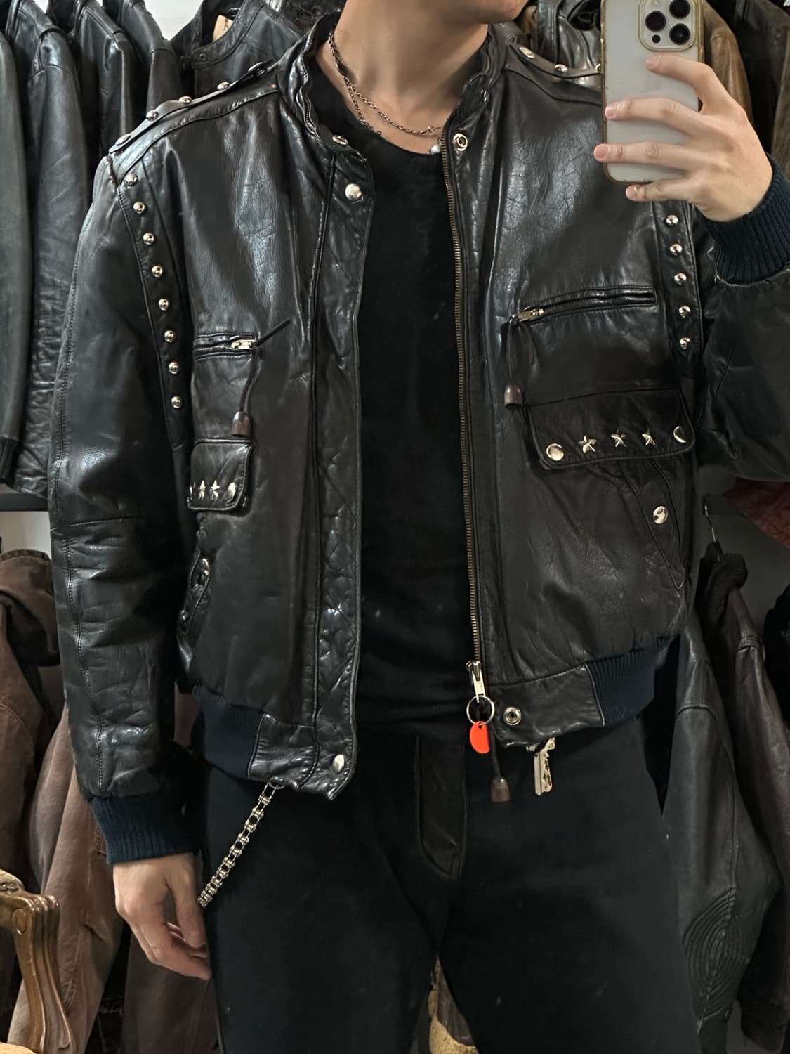 90's 빈티지 스터드 레더 봄버 빈티지 레더 자켓 상품이미지3