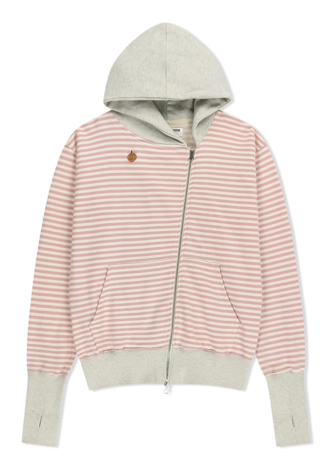STRIPE UNBALANCED ZIPUP HOODIE (PINK) 상품이미지1