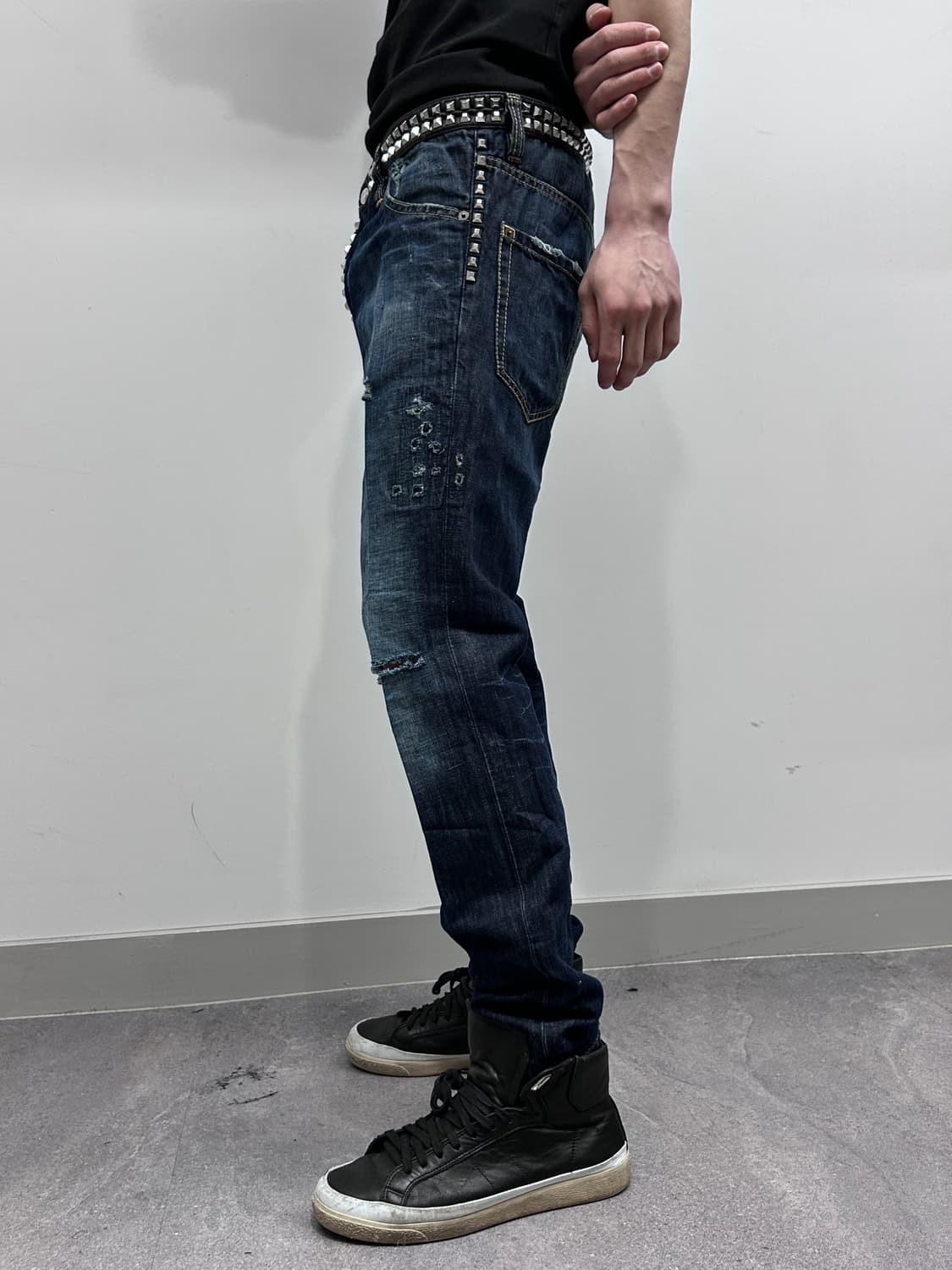 디스퀘어드2 12ss 아카이브 스터드 레더 벨트 데님 팬츠 상품이미지2