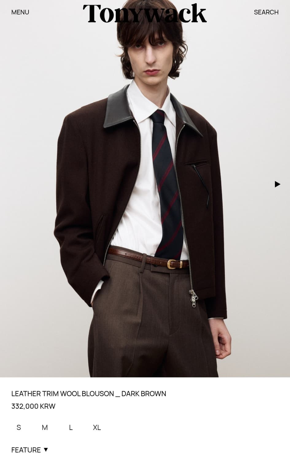 토니웩 레더 트림 울 블루종 L 브라운 상품이미지1