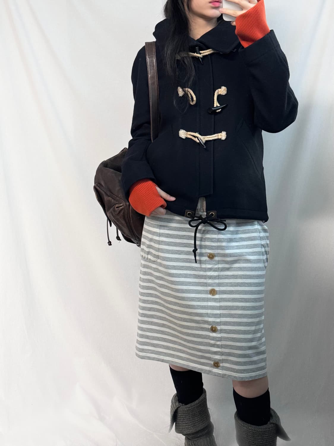 스트라이프 패턴 포켓/버튼 디테일 스커트 상품이미지7