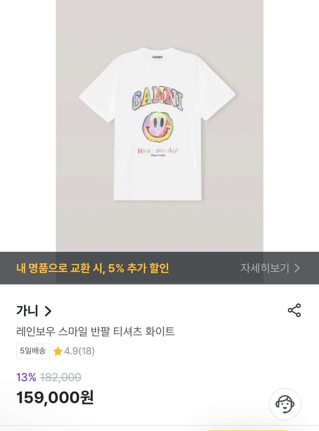 가니 스마일 프린팅 반팔 티셔츠 화이트 상품이미지9