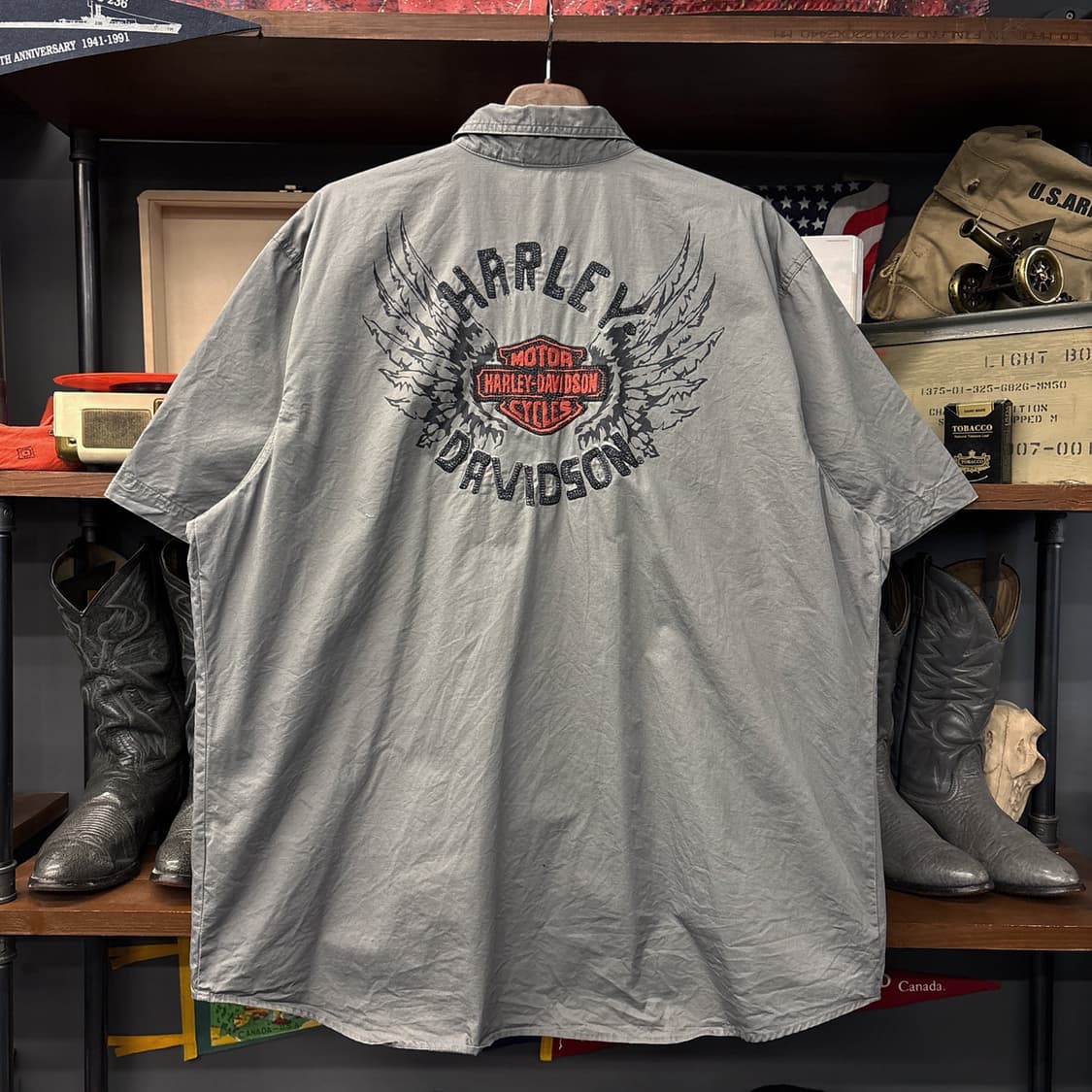할리데이비슨 H-D 스컬 윙 엠브로이드 코튼트윌 워크셔츠 N1157 상품이미지2