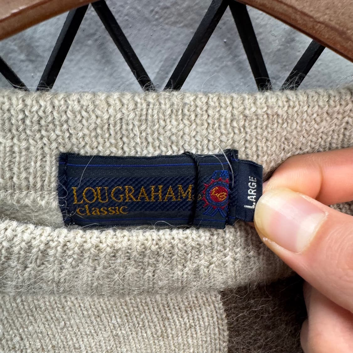 JPN VTG 블록패턴 울 니트 가디건 자수 디테일 아이보리 상품이미지5