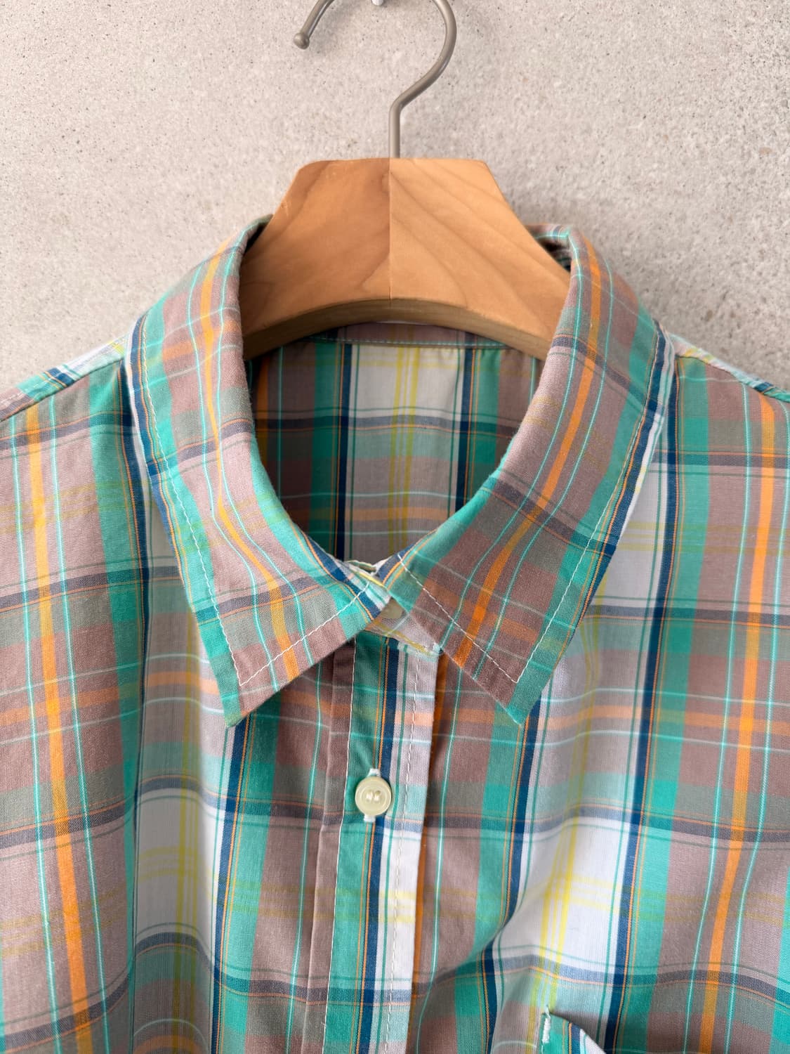 여성 셔츠 오버핏 연두색 오렌지 체크 상품이미지2