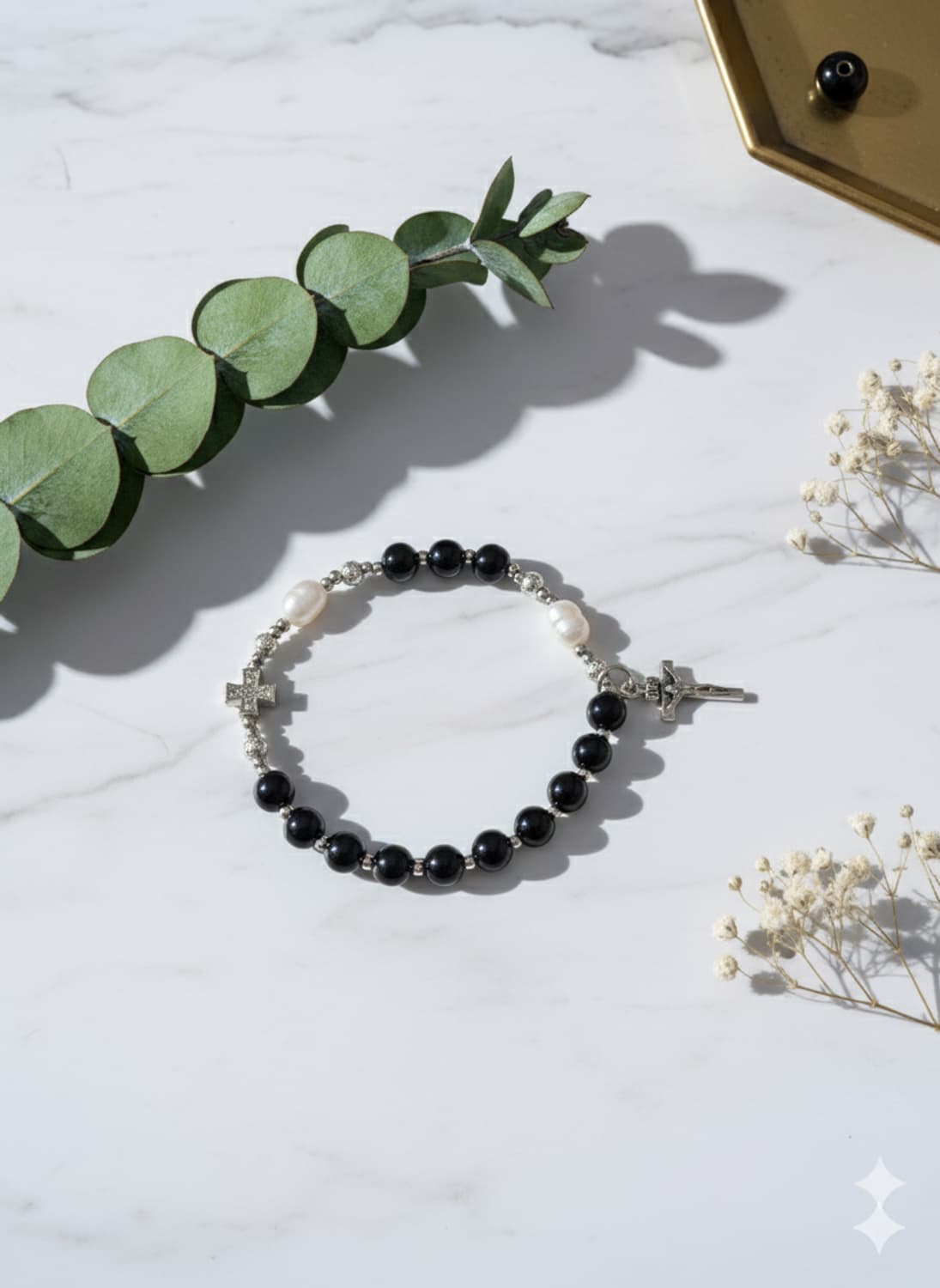 💖 핸드메이드 묵주팔찌 (천연 오닉스 & 바로크 진주) 상품이미지2
