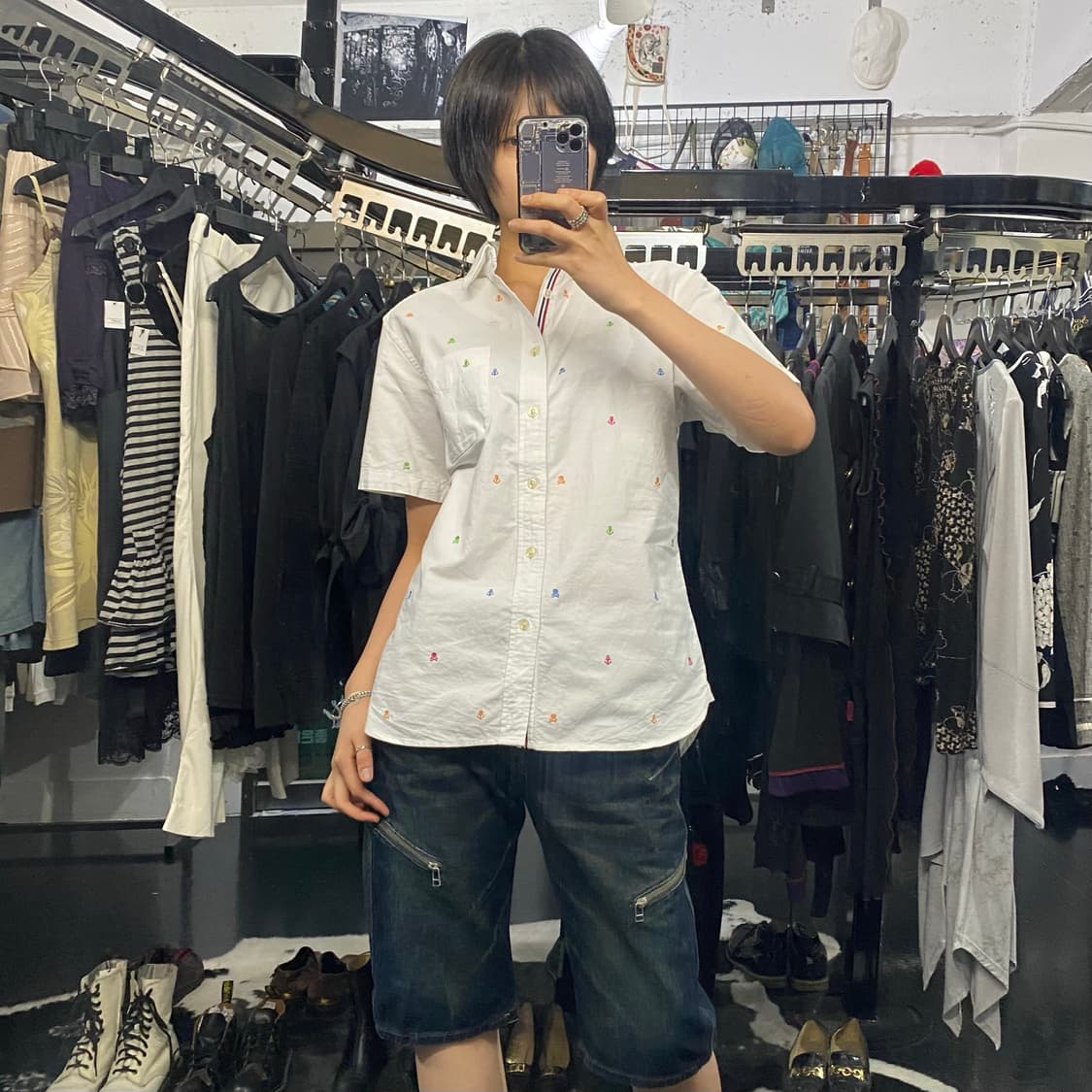 Beams heart 스컬 앵커 자수 디테일 하프 셔츠 상품이미지9