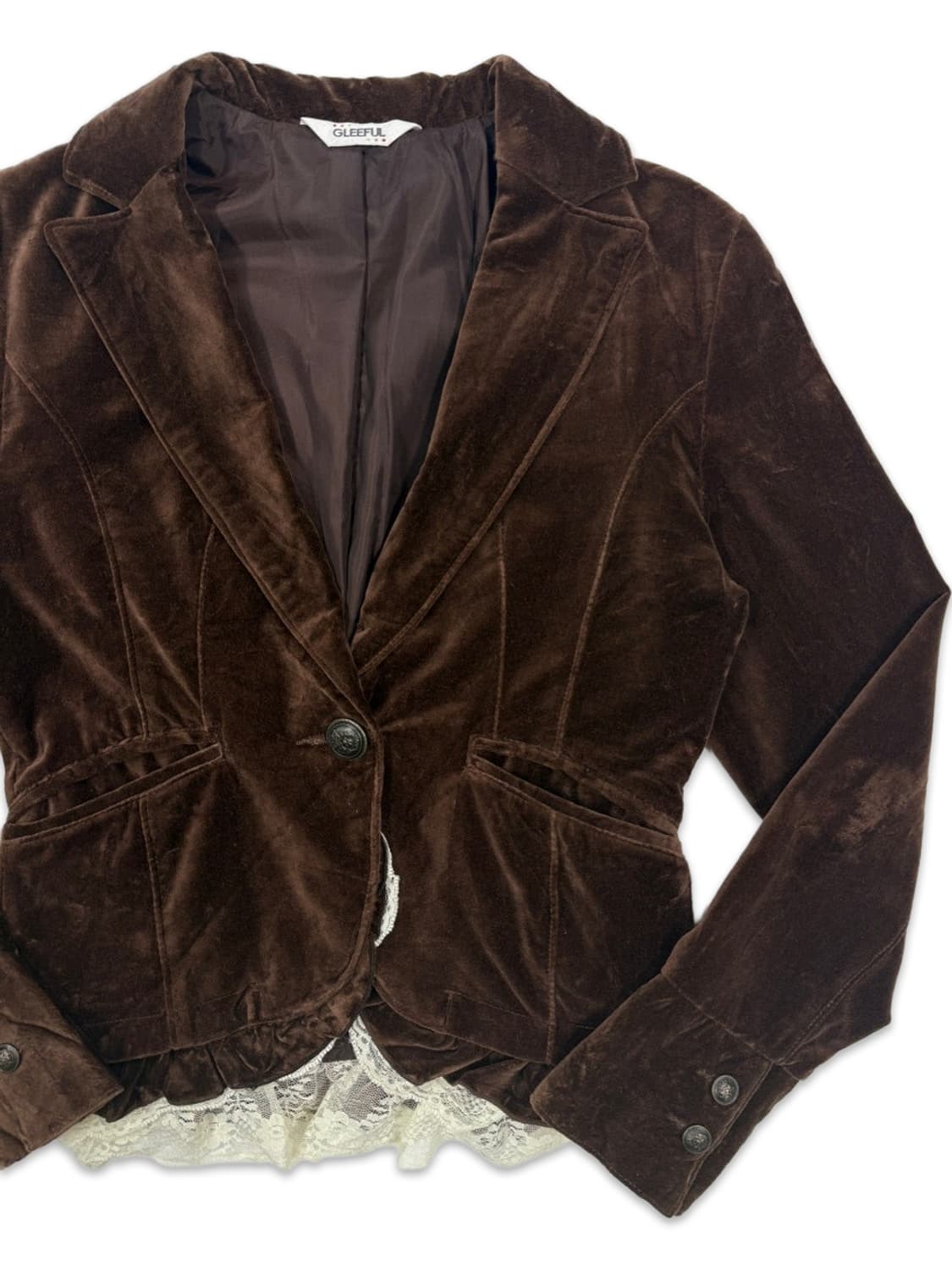 빈티지 브라운 벨벳 프릴레이스 모리 싱글 자켓 상품이미지2