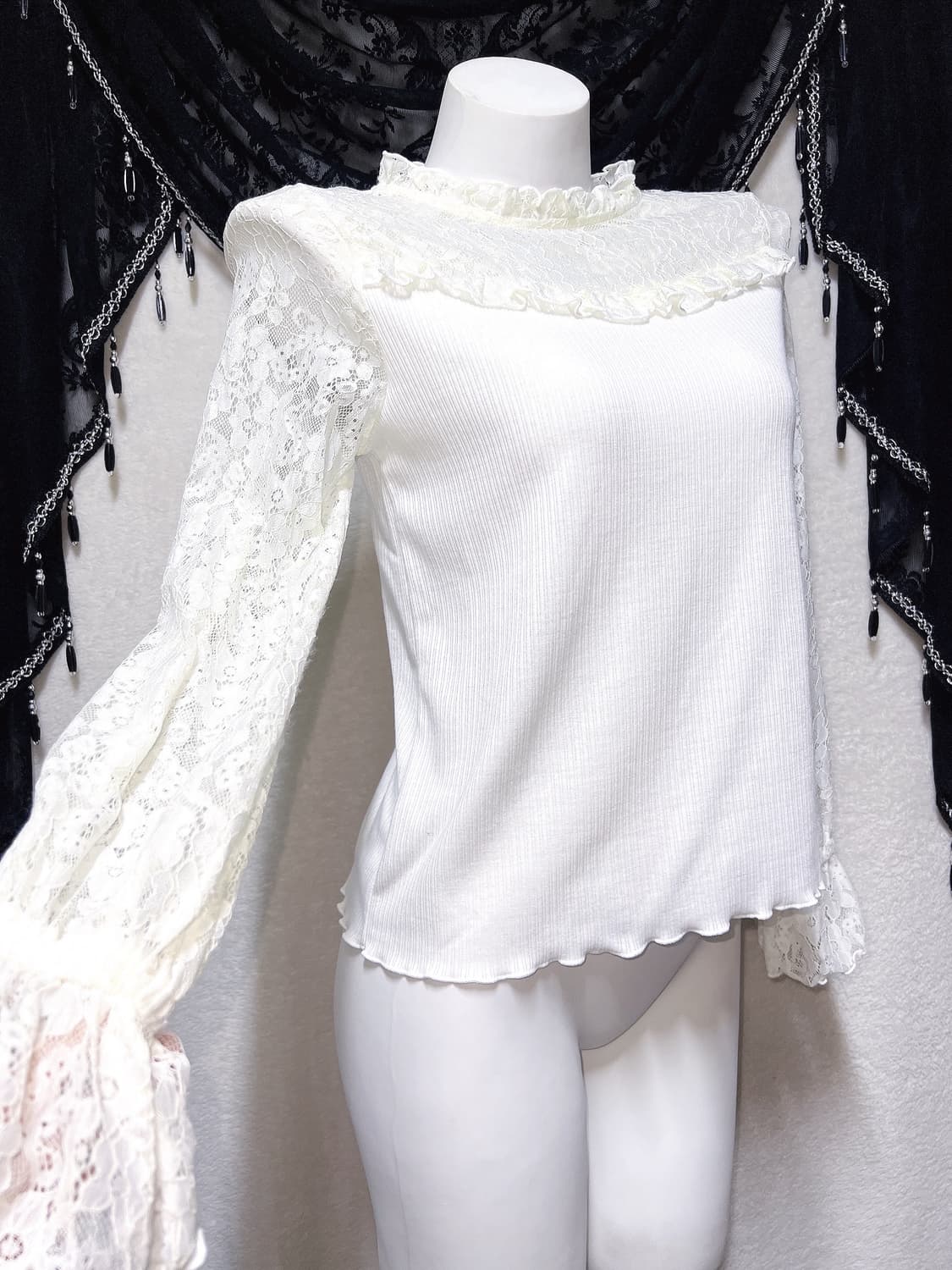 로맨틱고딕 엔젤릭 고스로리타 히메갸루 양산형 프릴레이스 블라우스 핀터 상품이미지1