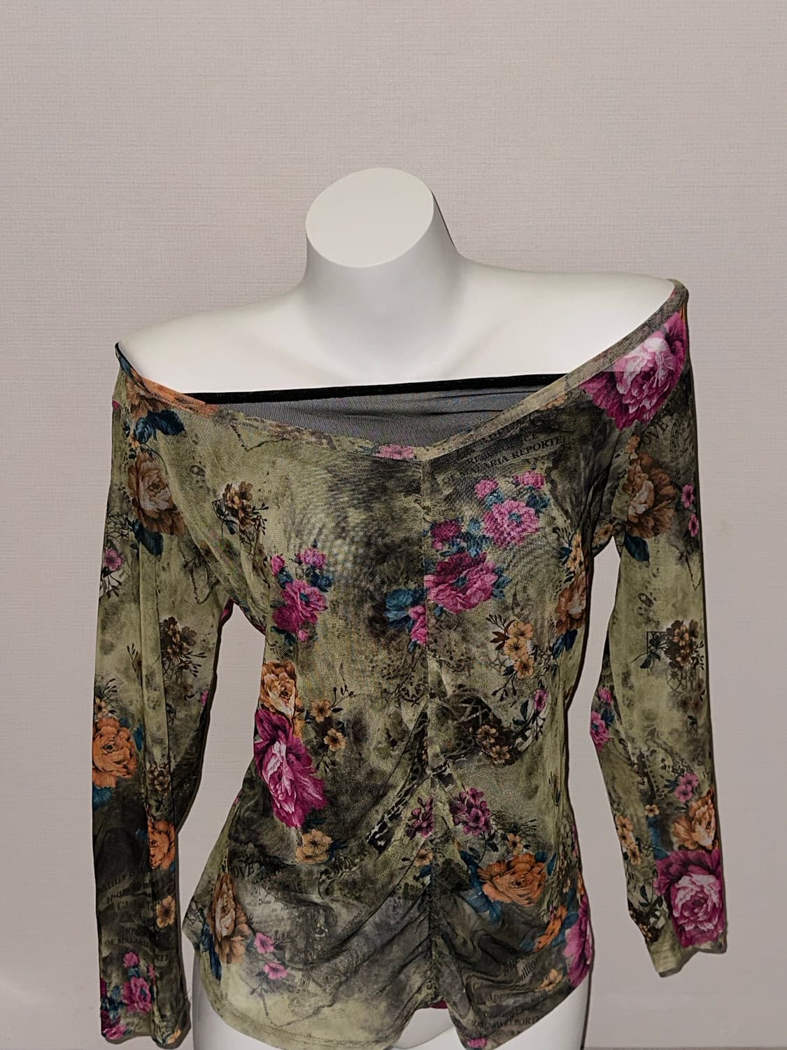 카키 플로럴 셔링 레이어드 빈티지 롱슬리브 상품이미지6