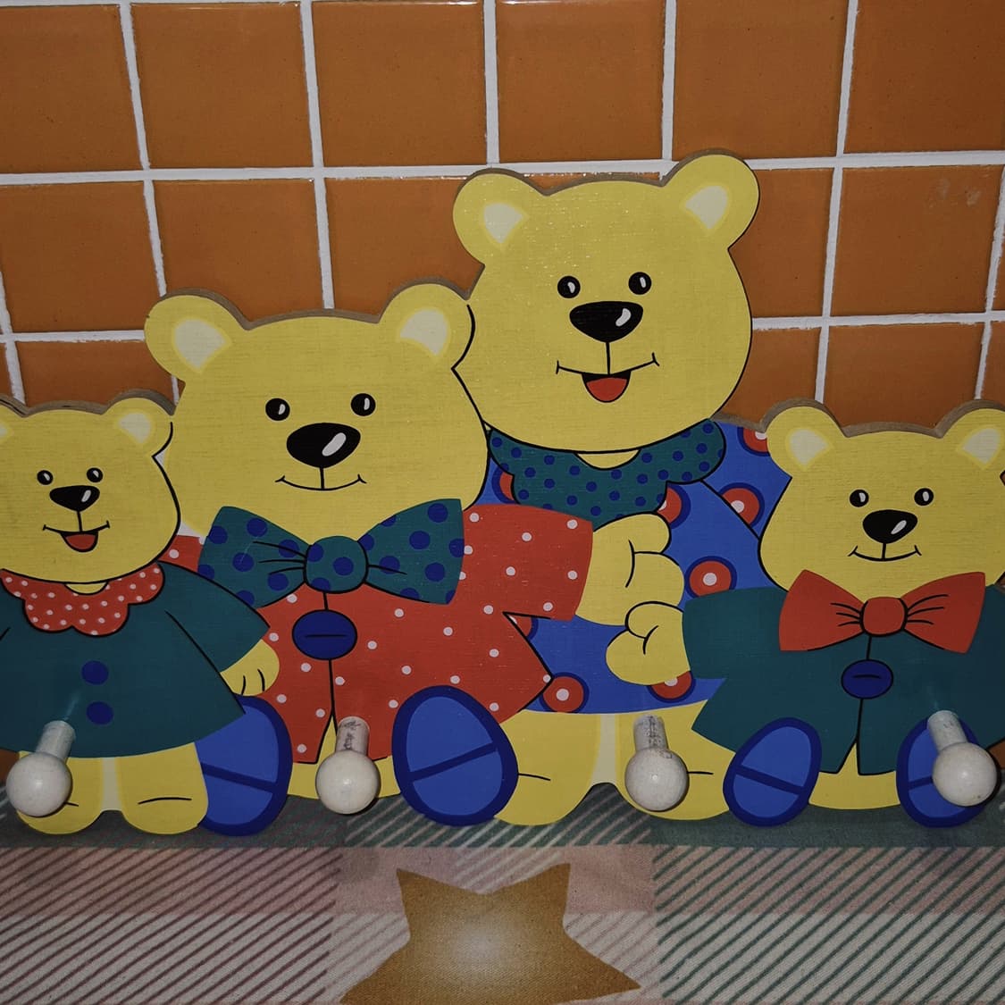 90s 독일 테디베어 핸드페인팅 우드 4구 코트랙 상품이미지8