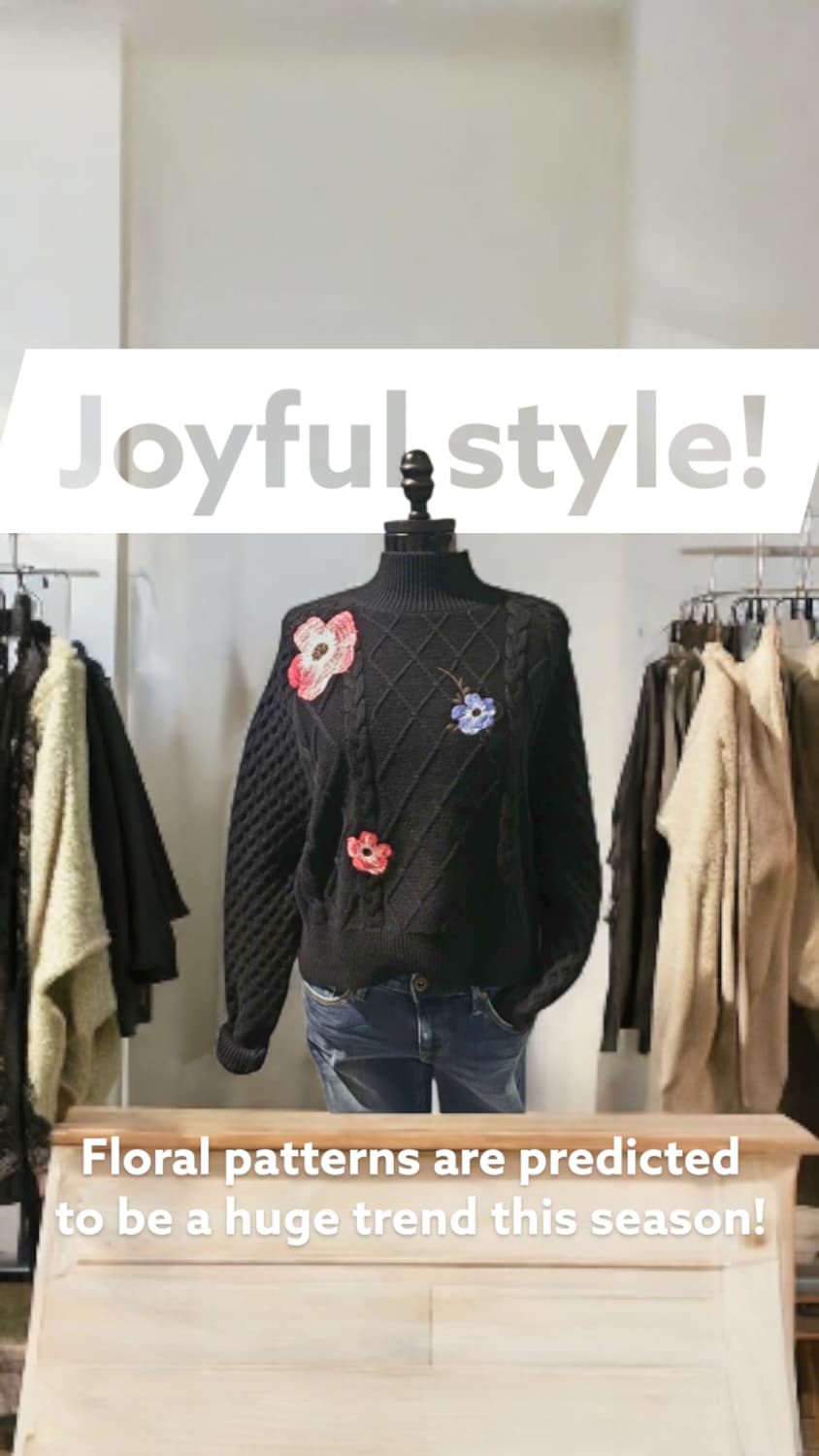 타미힐피거 네이비 플라워 자수 꽈배기 모크넥 크롭 여성 니트 스웨터 55 상품이미지1