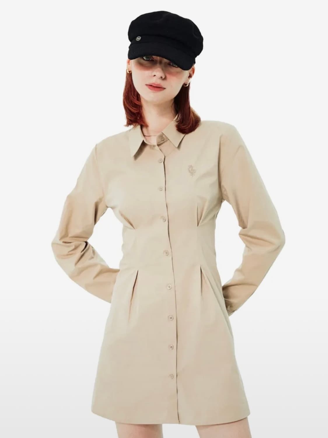 팬시클럽 아일렛 포인트 셔츠 원피스 (베이지) 상품이미지1