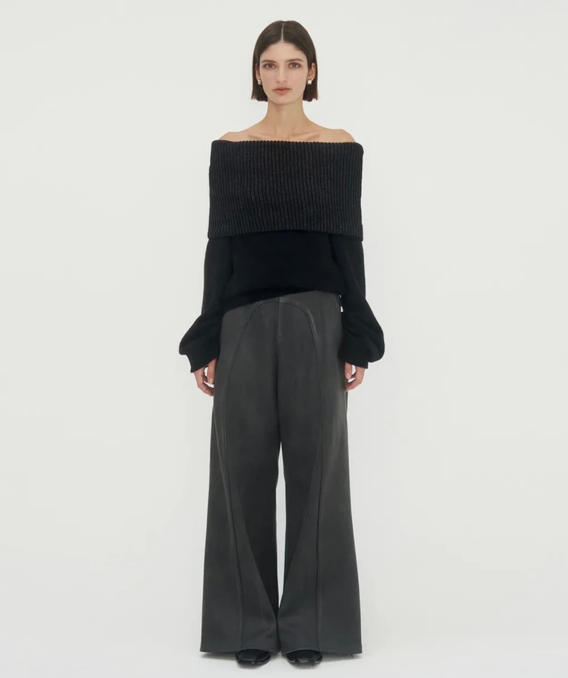 Ribbed Open Shoulder Knit [ Black ] 상품이미지2