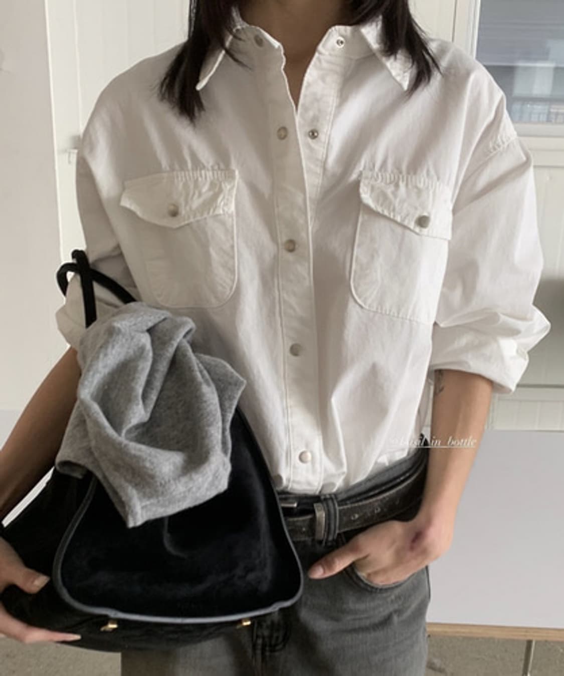 바질인보틀 원스 데님 셔츠 연청 상품이미지1