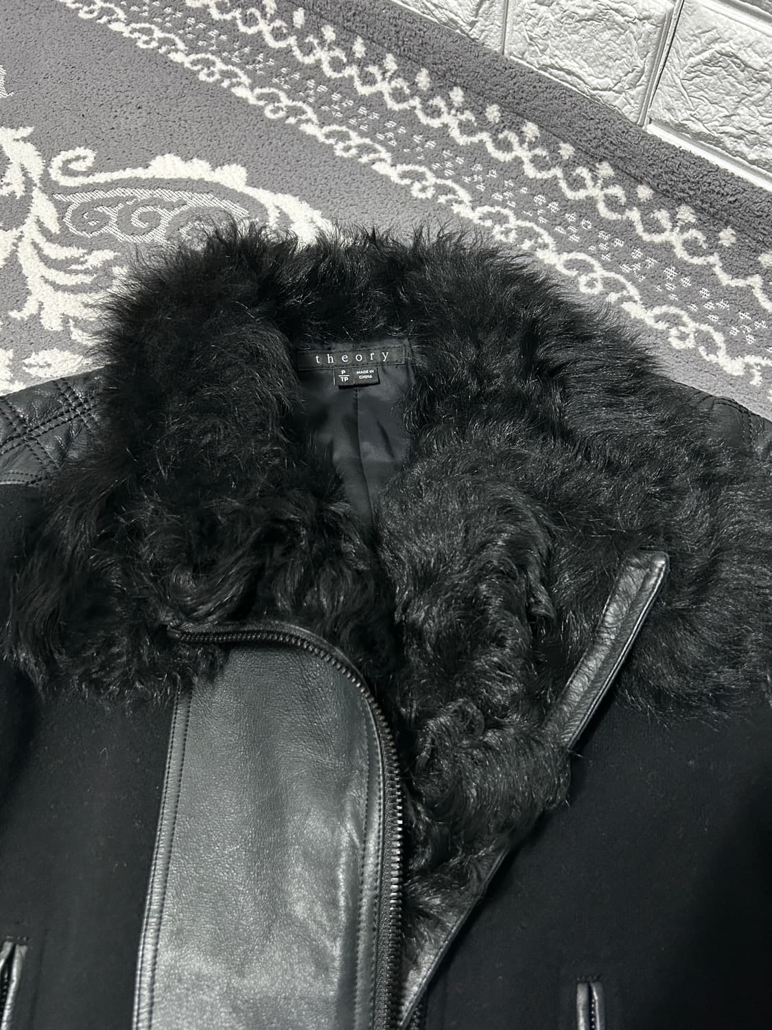 띠어리 울 × 레더 퍼 카라 자켓 상품이미지4