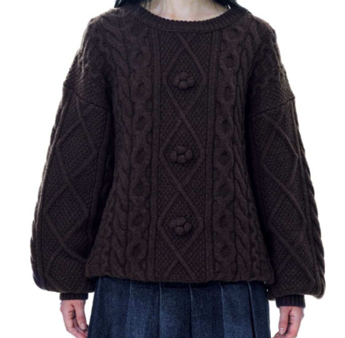 코이세이오 폼폼 케이블 킨트 브라운 니트 상품이미지1