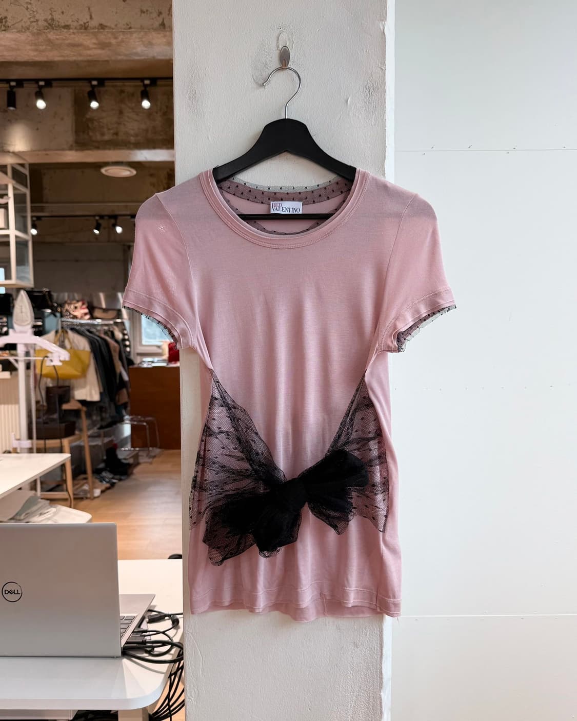 레드 발렌티노 핑크 시스루 리본 하프티 상품이미지1