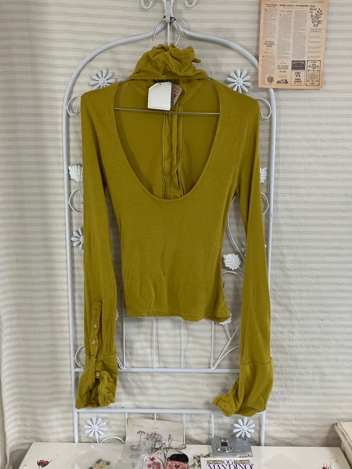 빈티지 옐로우 버튼 백포인트 블라우스 935 y2k 스트릿 갸루 펑키 일 상품이미지1