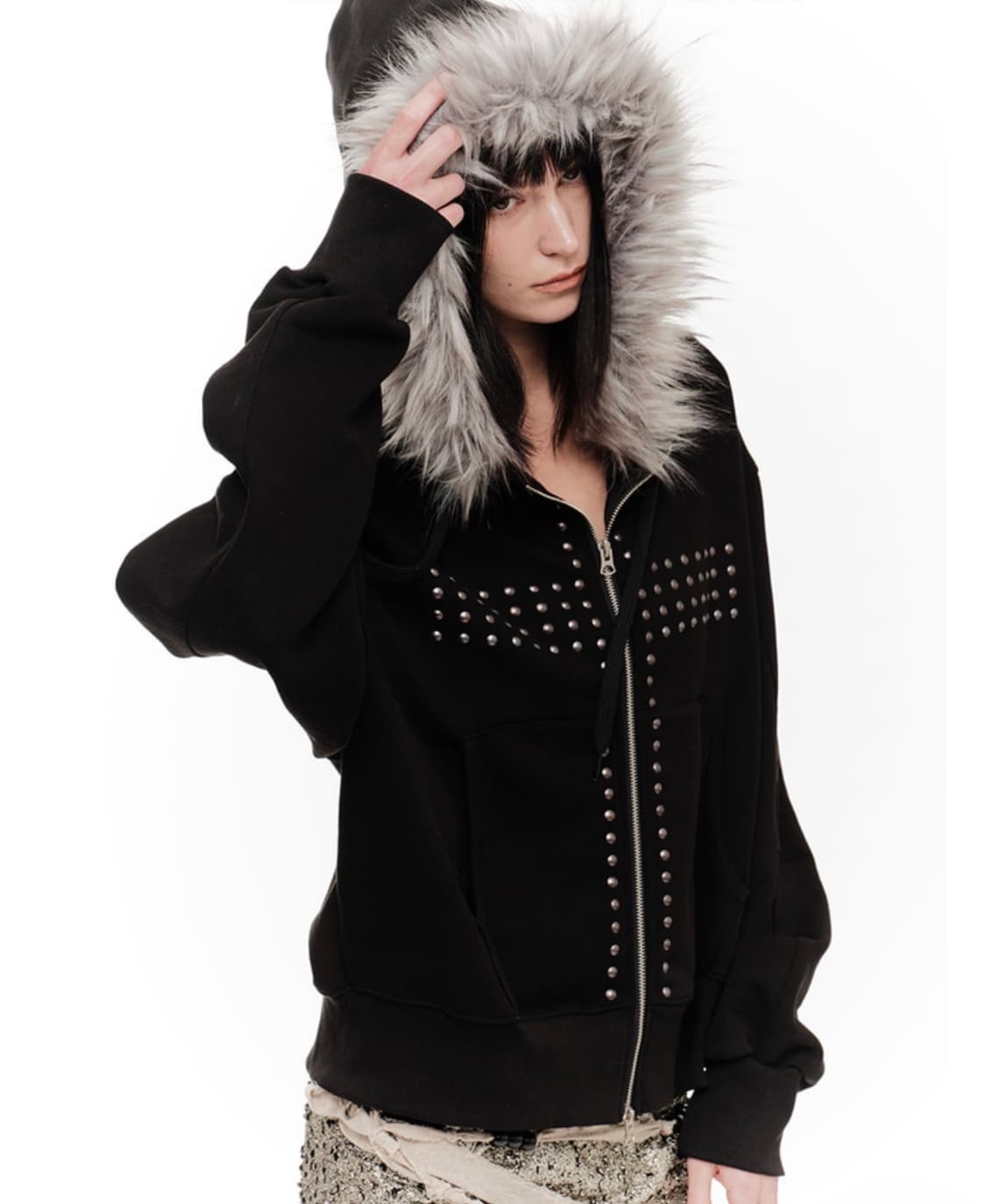 2000아카이브스 크루시아 퍼 후디 집업 블랙 상품이미지2