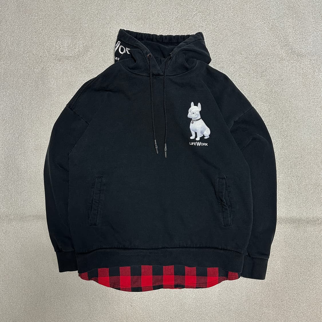 라이프워크 깅엄체크 레이어드 라독 후드티 상품이미지2