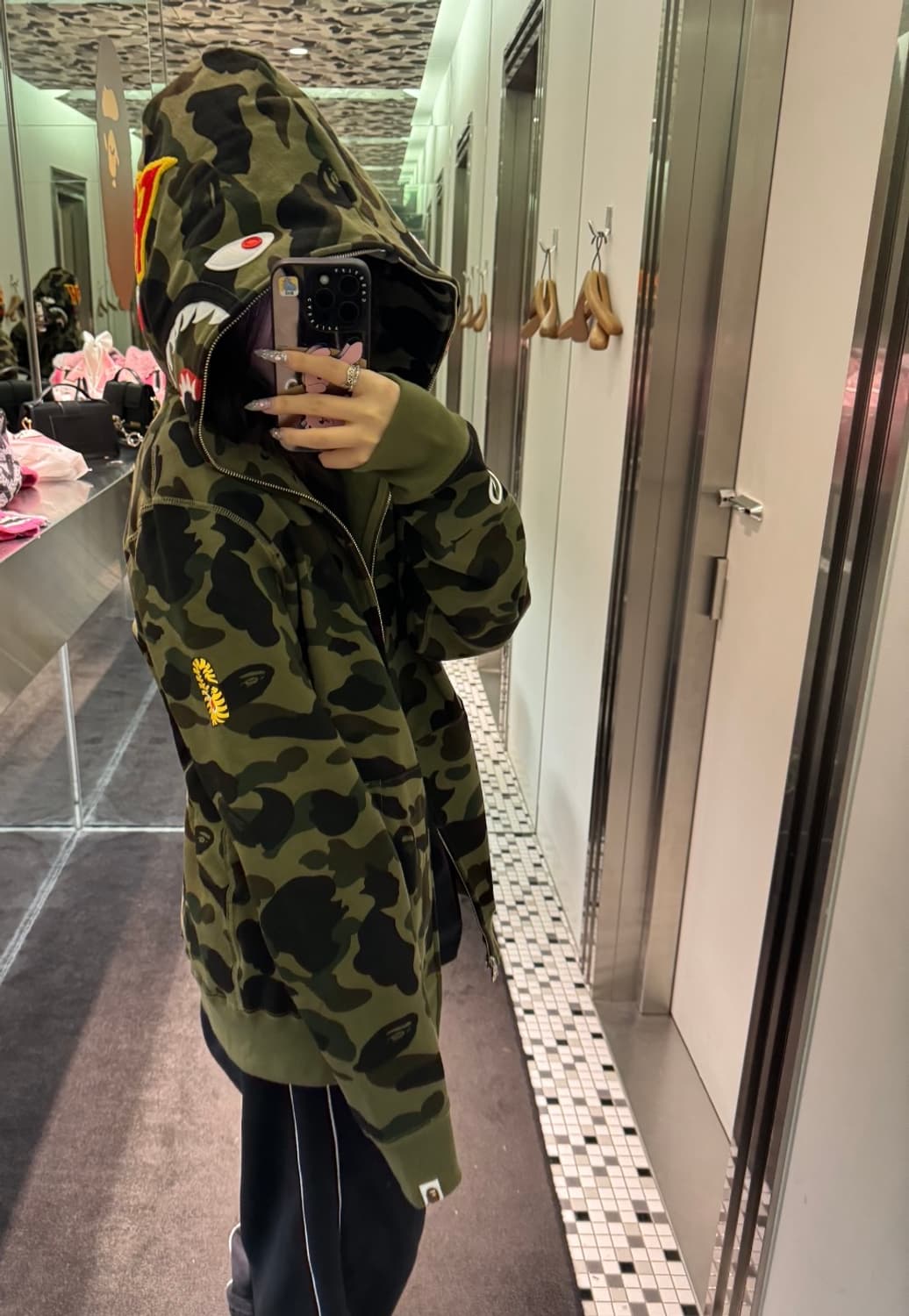 베이프 퍼스트 카모 샤크 풀 집 후드 아미그린 m 상품이미지2