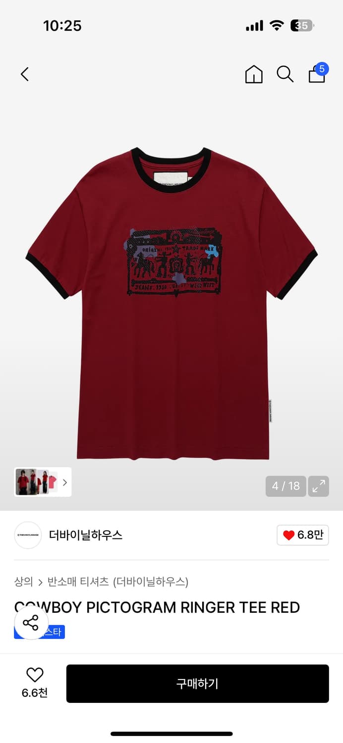 더바이닐하우스 COWBOY PICTOGRAM RINGER TEE RED 상품이미지4