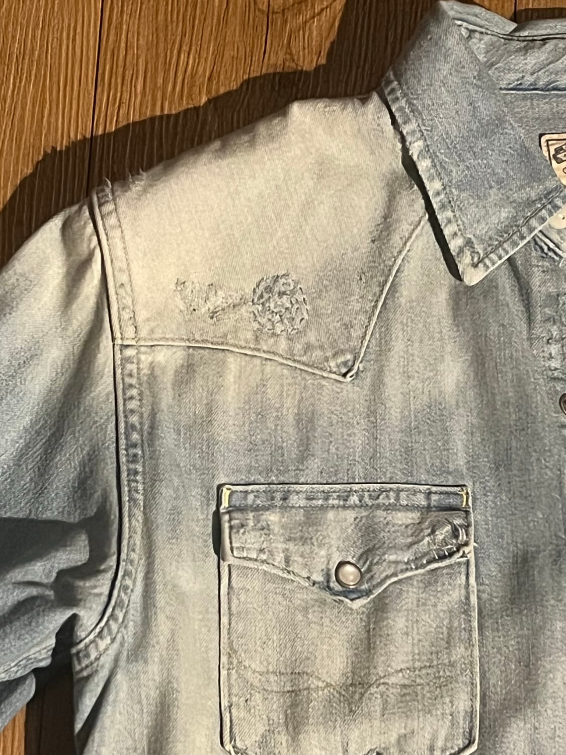 폴로 랄프로렌 디스트레스트 데님 웨스턴 셔츠 S 상품이미지5
