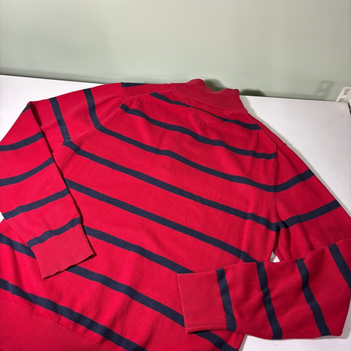 M 타미힐피거 레드 단가라 캐시미어혼방 반집업니트 상품이미지3