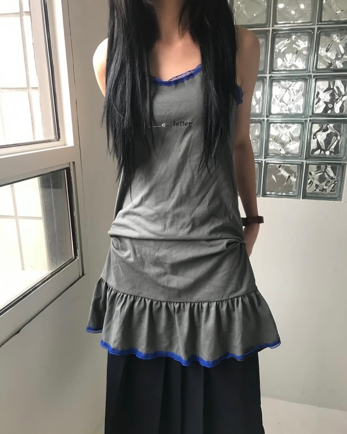 오스하이 레이스 버튼 드레스 원피스 카키 Lace Button Dress 상품이미지1