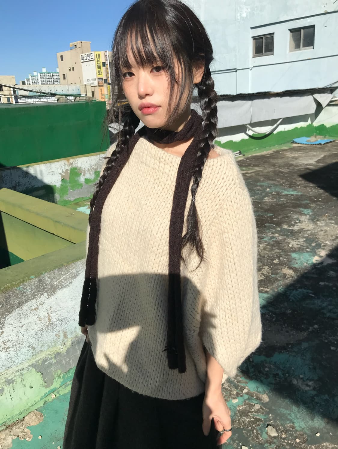 크림 니트 케이프 상품이미지1