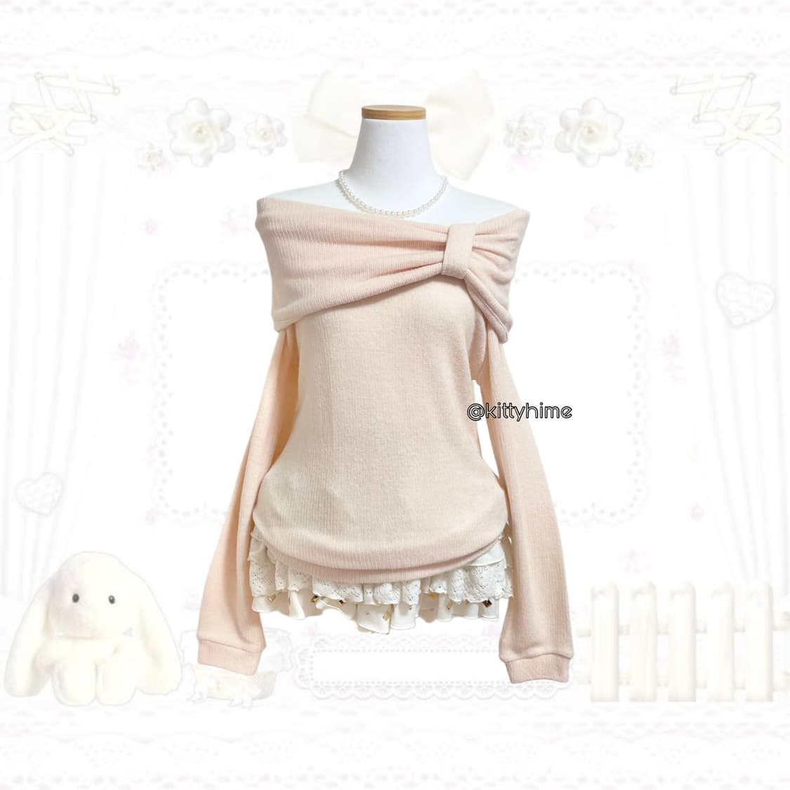 콜자 히메갸루 러블리 빅리본 원피스 리본 오프숄더 히메 갸루 니트 상품이미지1