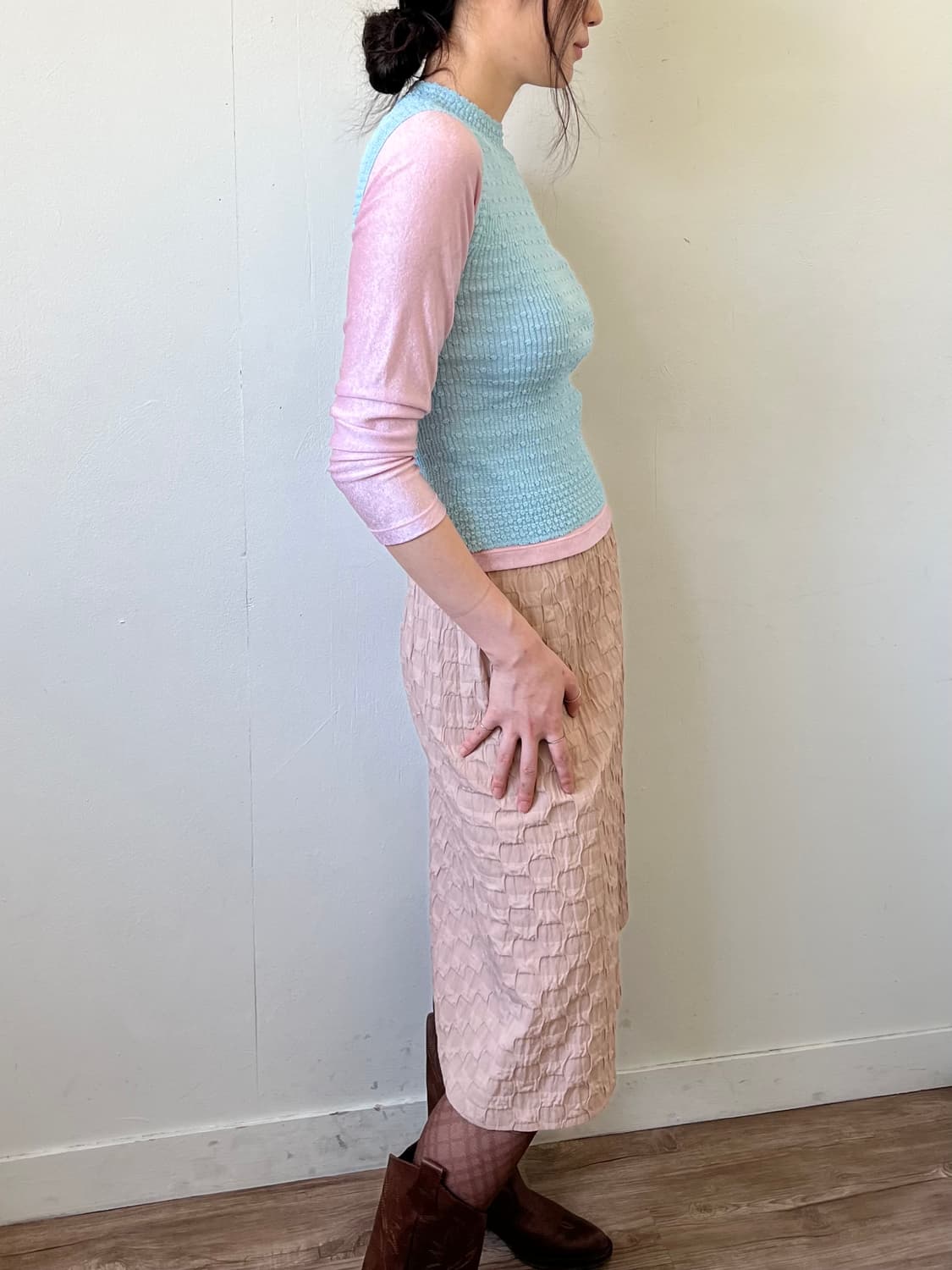 DANAPARIS 인디핑크 블럭 스커트 상품이미지4