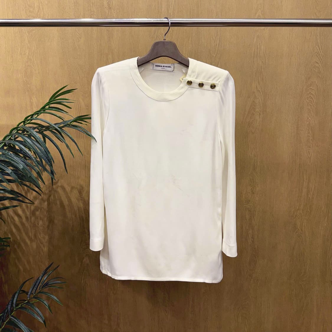 소니아 리키엘 블라우스 롱 슬리브 숄더 버튼 라운드넥 디테일 화이트 상품이미지1