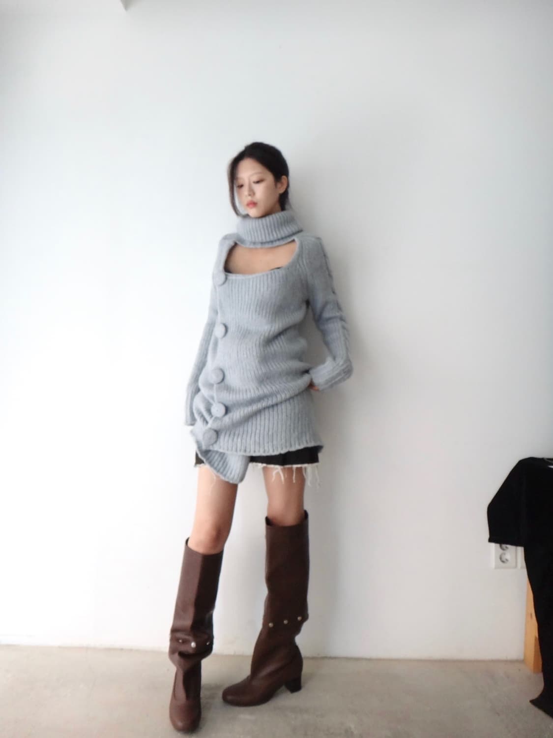 Circle point open knit & ops / lightgrey 상품이미지5
