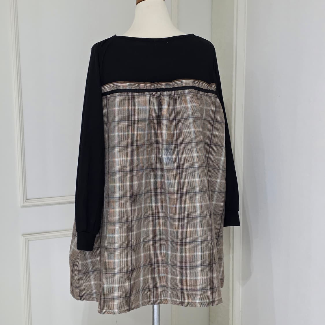 일본빈티지)블랙x브라운 체크 레이어드 플레어 레이스 로리타 로맨틱 원피스 상품이미지3