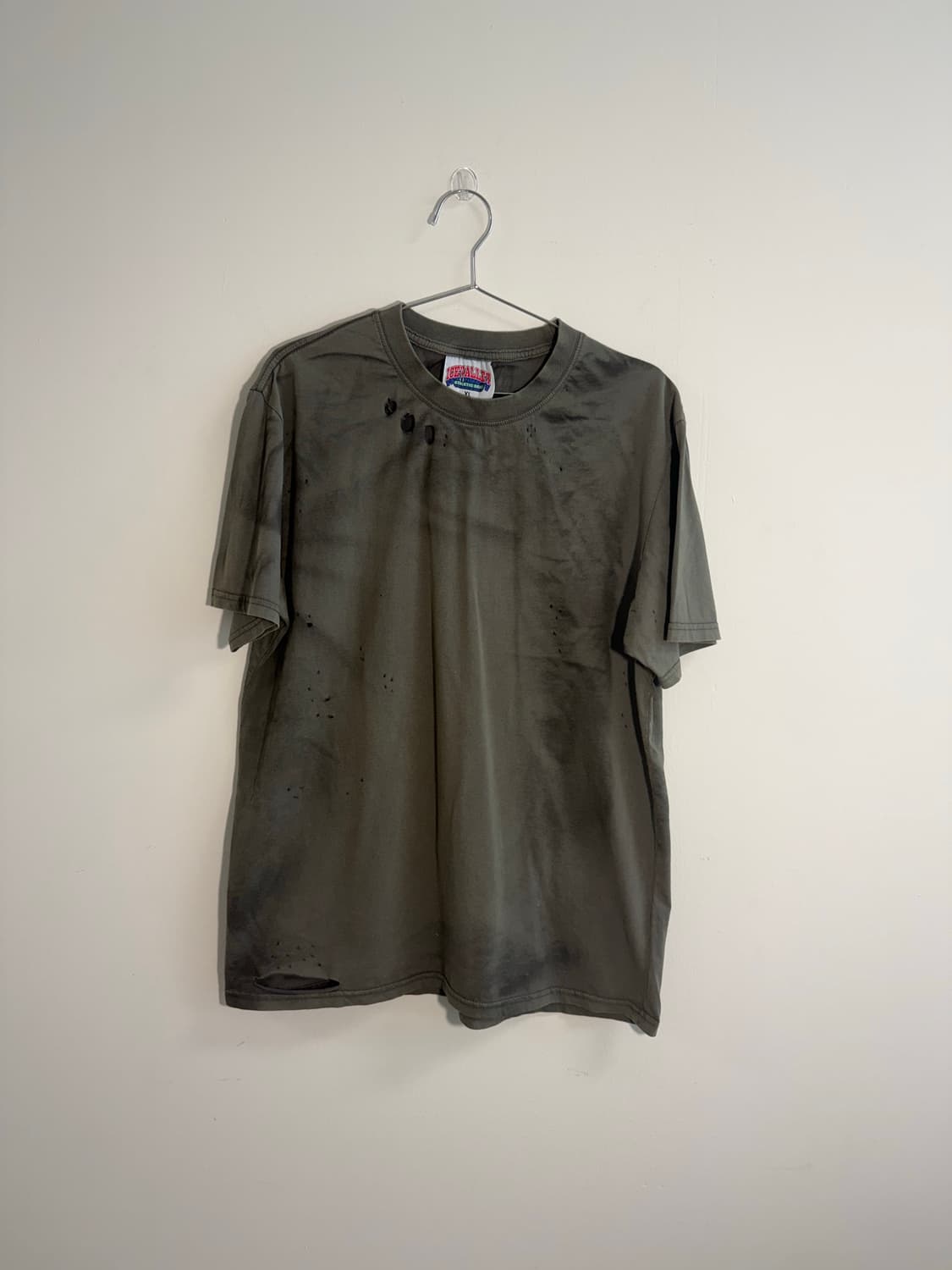 홍콩 빈티지 다스트레스드 데미지 카키 반팔  상품이미지2
