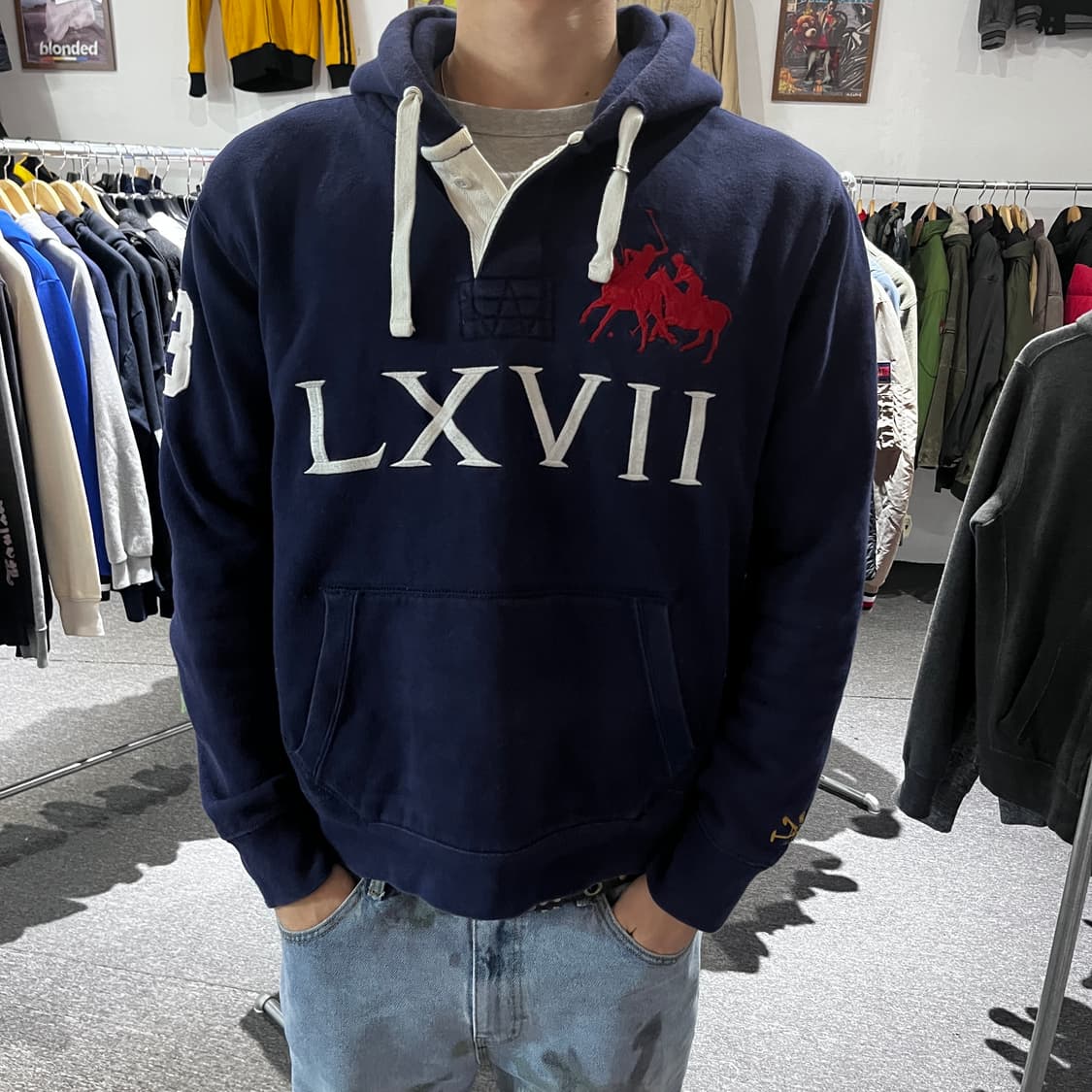 폴로 90s 더블 빅포니 3 네이비 후드티 상품이미지3