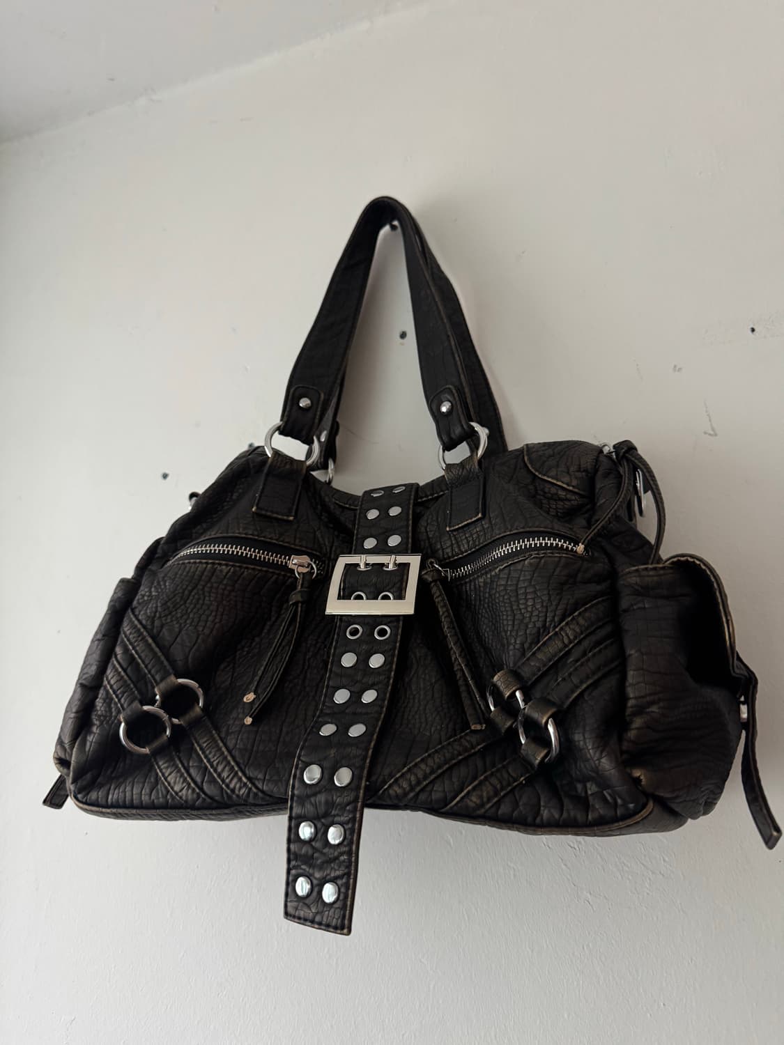 빈티지워싱 빅벨트 지퍼 숄더백 상품이미지2