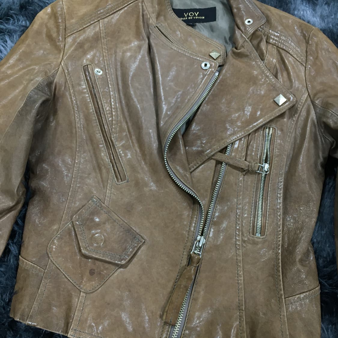 투티/0123 VOV 브라운 양가죽 라이더 멀티웨이 자켓 y2k 상품이미지4