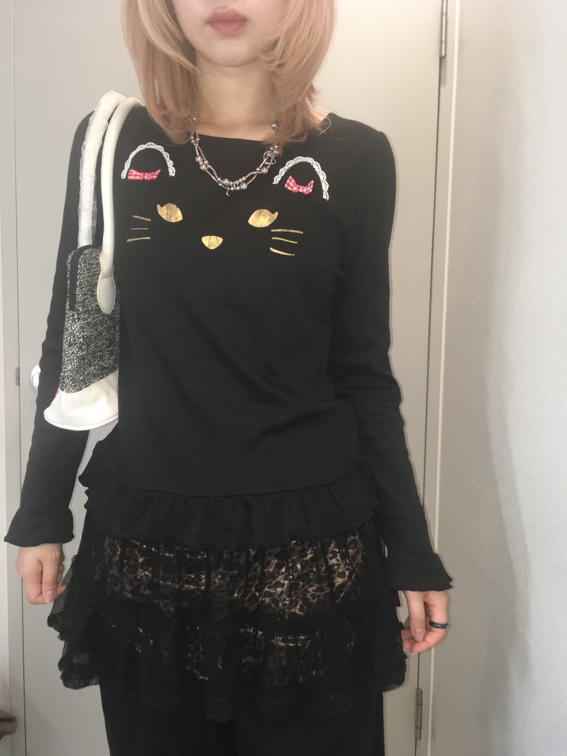 jpn vintage black cat ribbon frill t shi 상품이미지4