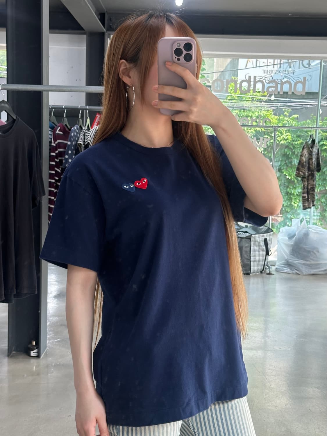 꼼데가르송 플레이 더블하트 반팔티 네이비 상품이미지1