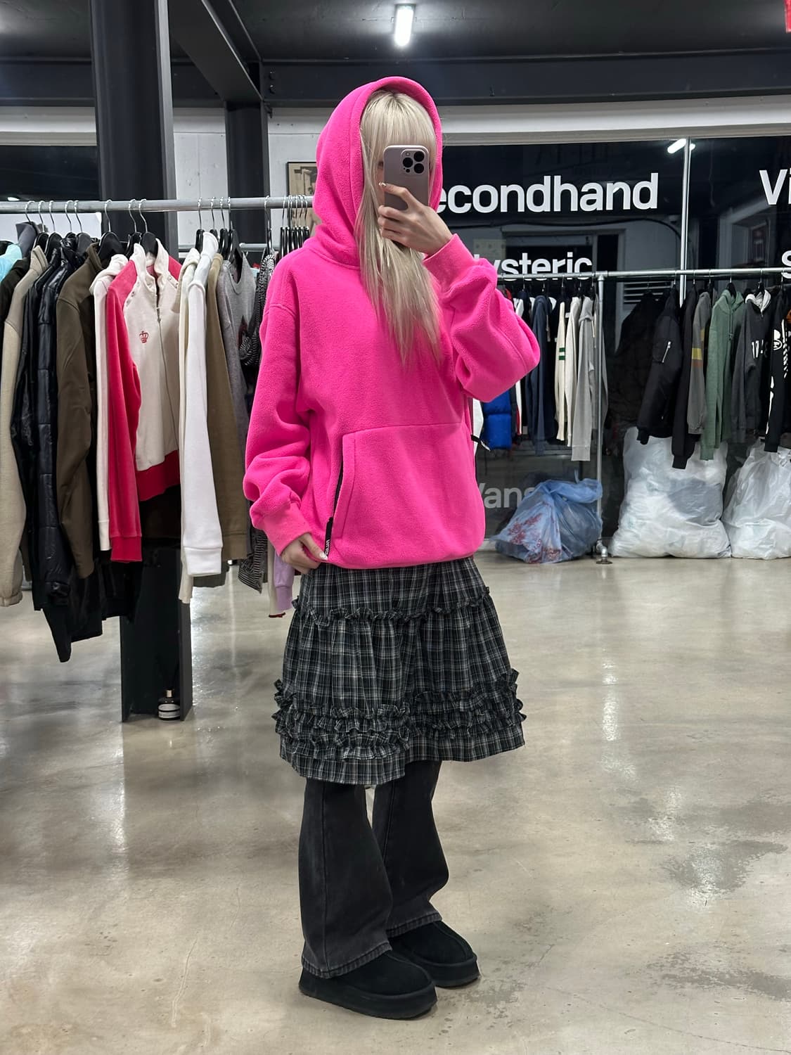 팔라스 핑크 오버핏 플리스 후드  상품이미지3