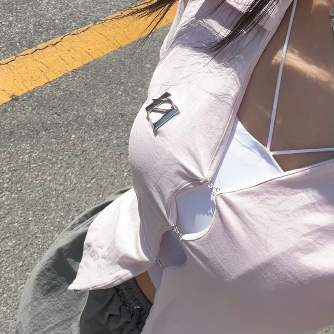 뉴얼린 셔츠탑 베이비핑크 크롭 상품이미지7