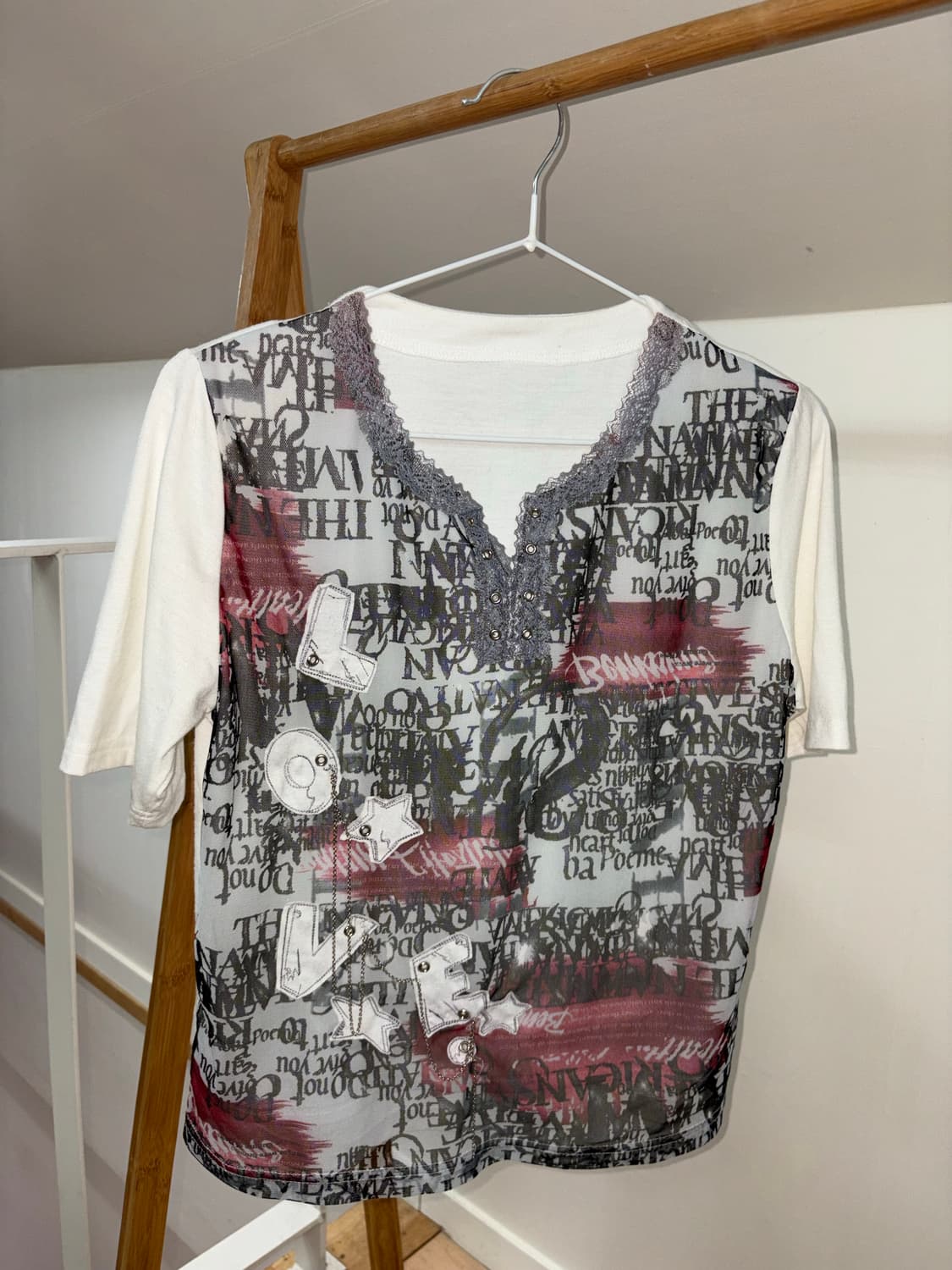 Y2k 펑크 그래픽 콜라주 시스루 반팔 슬리브 상품이미지2