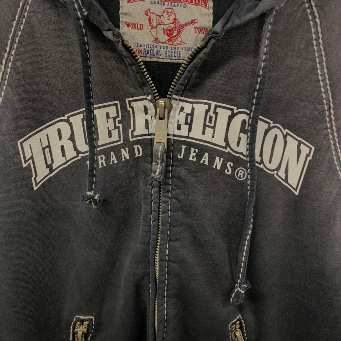 트루릴리전 y2k 와투케 스펠아웃 스티치 블랙 후드집업 상품이미지4